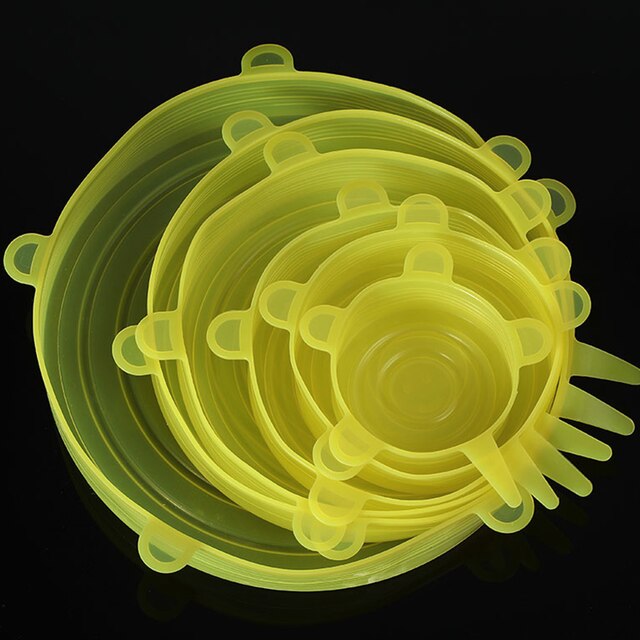 6 couvercles en Silicone de alimentaire, bouchons élastiques, adaptables, anti-poussière, pour aliments frais: Yellow