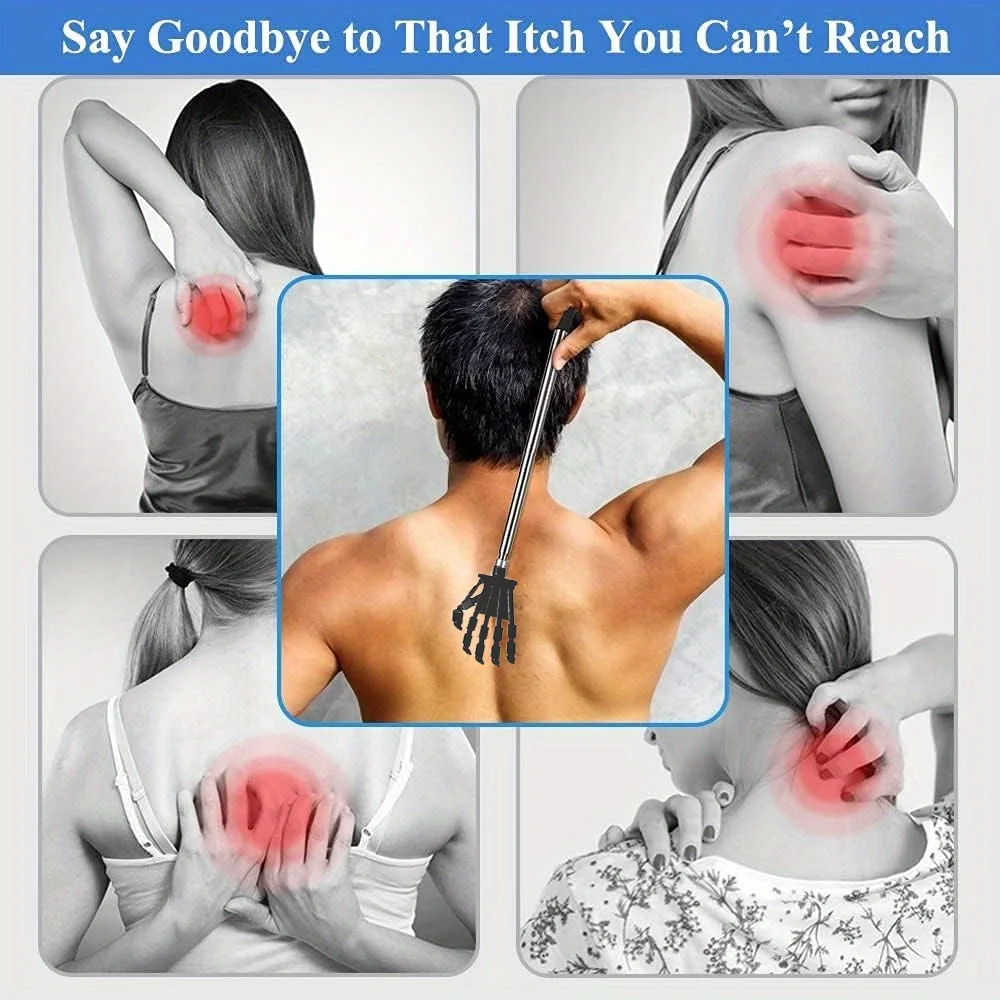 Grattaschiena telescopico extra lungo Massaggiatore manuale in acciaio inossidabile con impugnatura in gomma antiscivolo Ideale per aree difficili da raggiungere