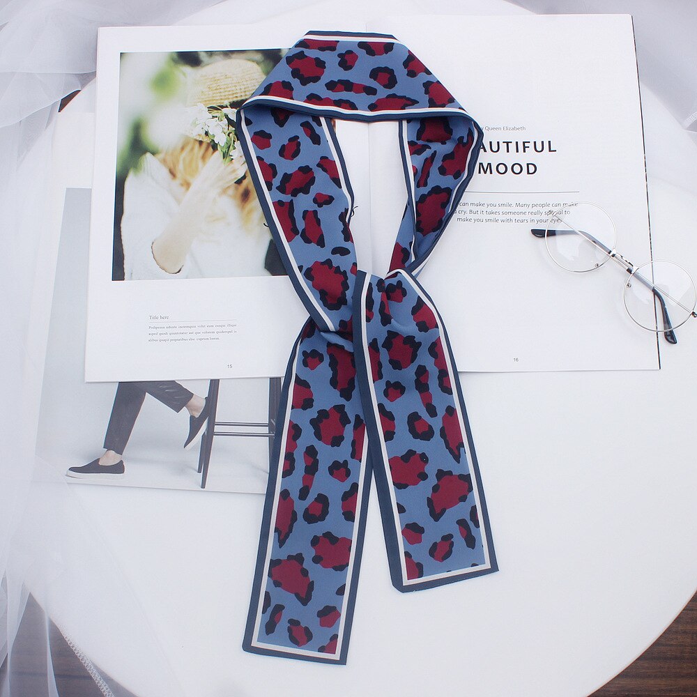 nueva bufanda con estampado de leopardo bufanda de mujer bufanda de seda flaca pequeña bolsa con asas cintas pañuelo para mujer: 2