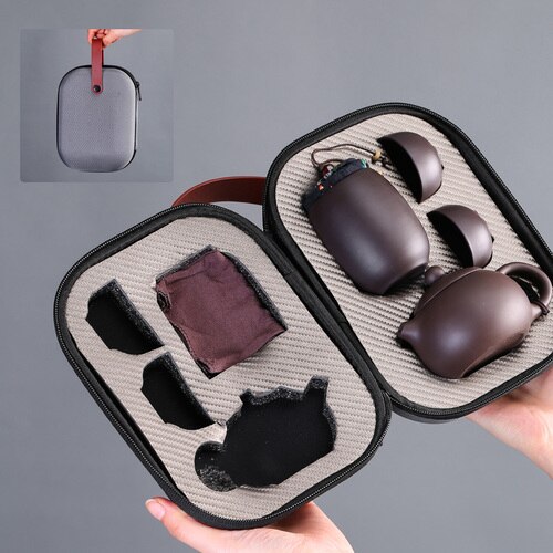 Purple Sand Tea Set Chinese Kung Fu Tea Set Ceramic Portable Teapot Set Outdoor Travel Gaiwan Tea Cups of Tea Ceremony Teacup: B