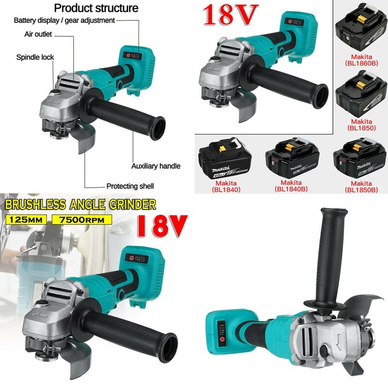 125mm Brushless Polisher Angle Grinder 18V Li-ion Electric For Cordless Grinding Machine Lithium Battery Power Tool