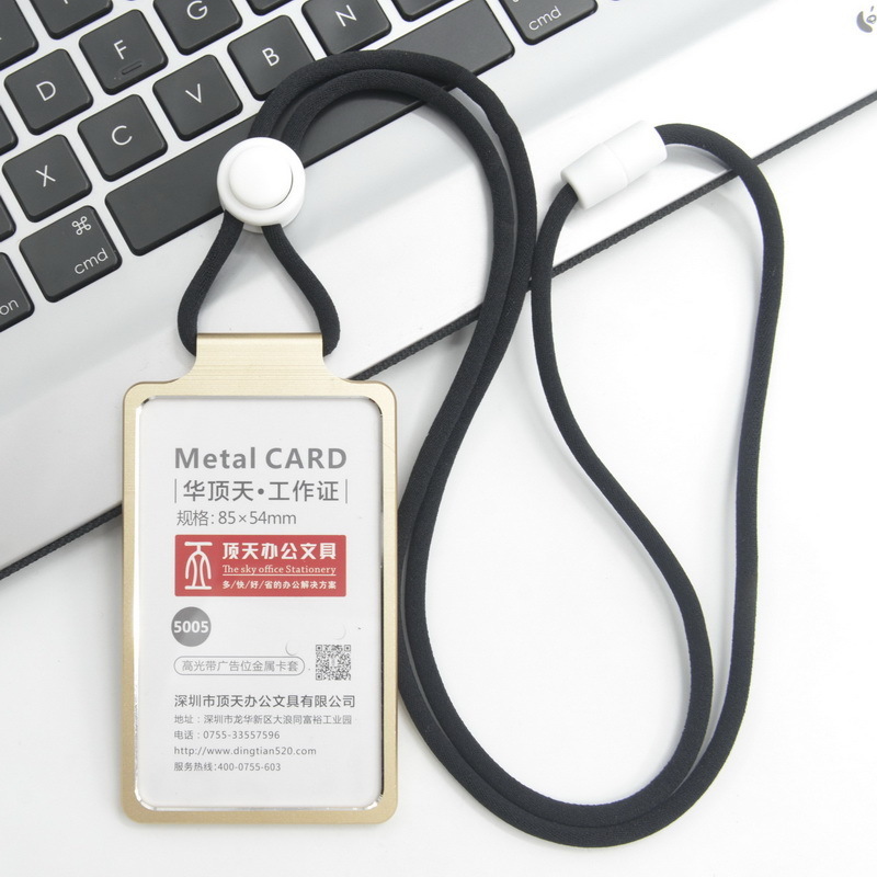 Funda para tarjetas de , portatarjetas de nombre de trabajo de aleación de aluminio, tarjeta de trabajo comercial, tarjeta de identificación, cordón, funda de bolsas de Metal: Azul