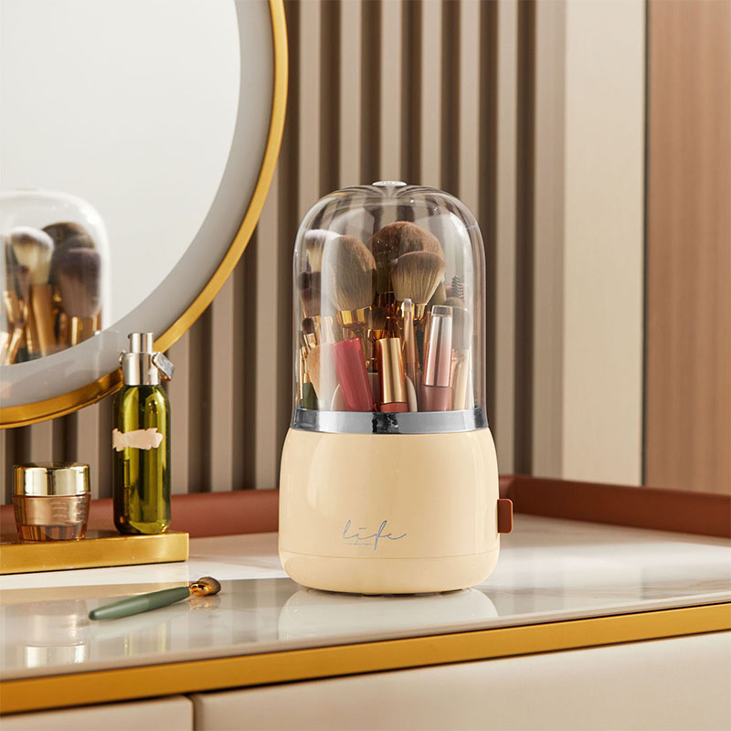 Makeup brush holder storage device with 360 degree rotation, dustproof makeup brush container, transparent acrylic cover, rotati: Yellow