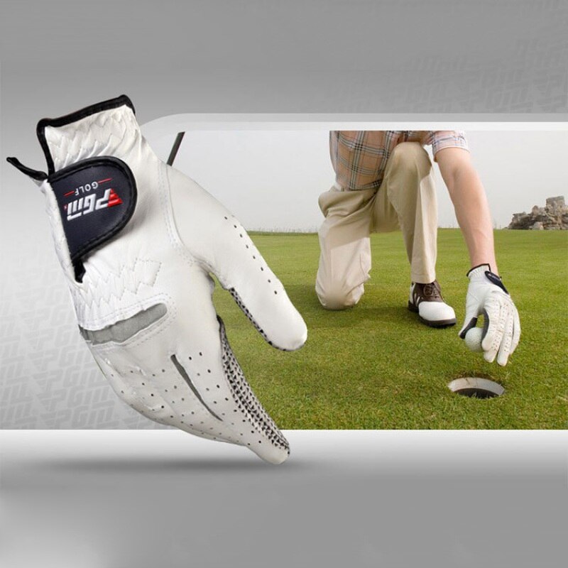 Mannen Echt Leer Golf Handschoenen Zacht Ademend Pure Schapenvacht Met Anti-Slip Korrels Mitten.