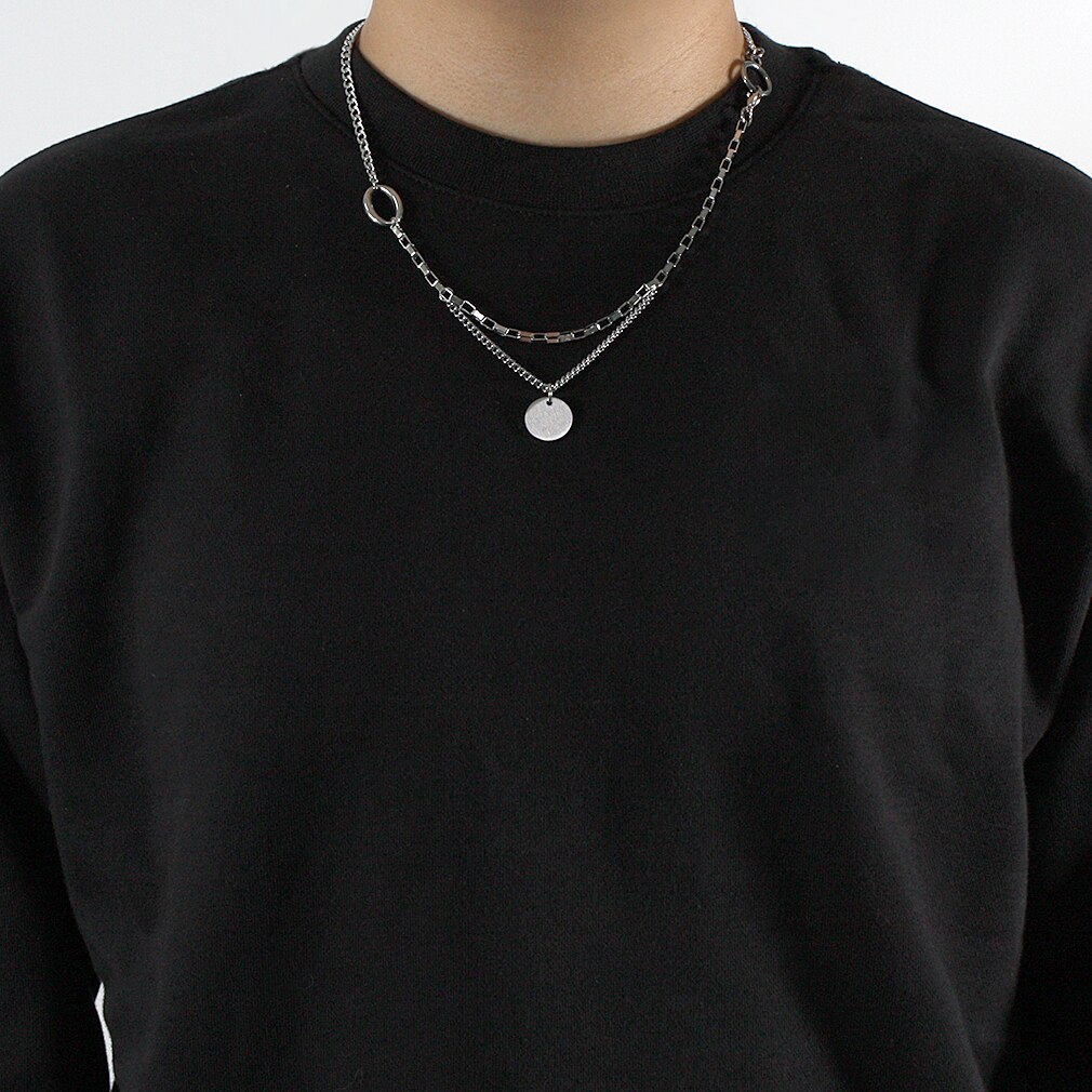 Jhjt stainless steel link chain coin pendant necklaces for women men punk hip hop necklace jewelry female