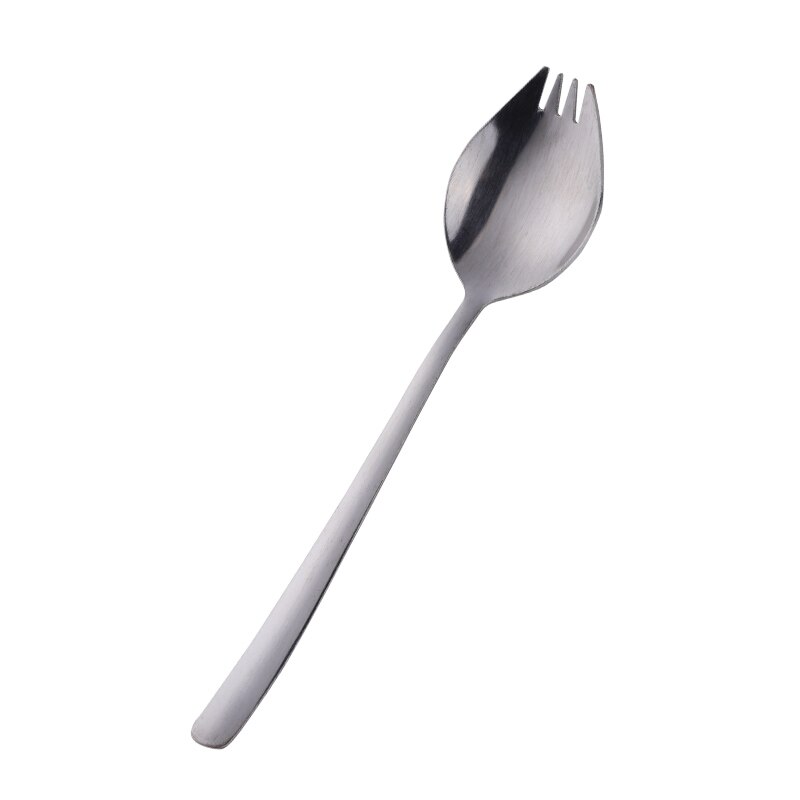 8PCS Stainless Steel Dinner Spork Camping Tableware 2 In 1 Colorful Rainbow Dessert Salad Fork Unique Spoons Bento Accessories: 8pcs silver