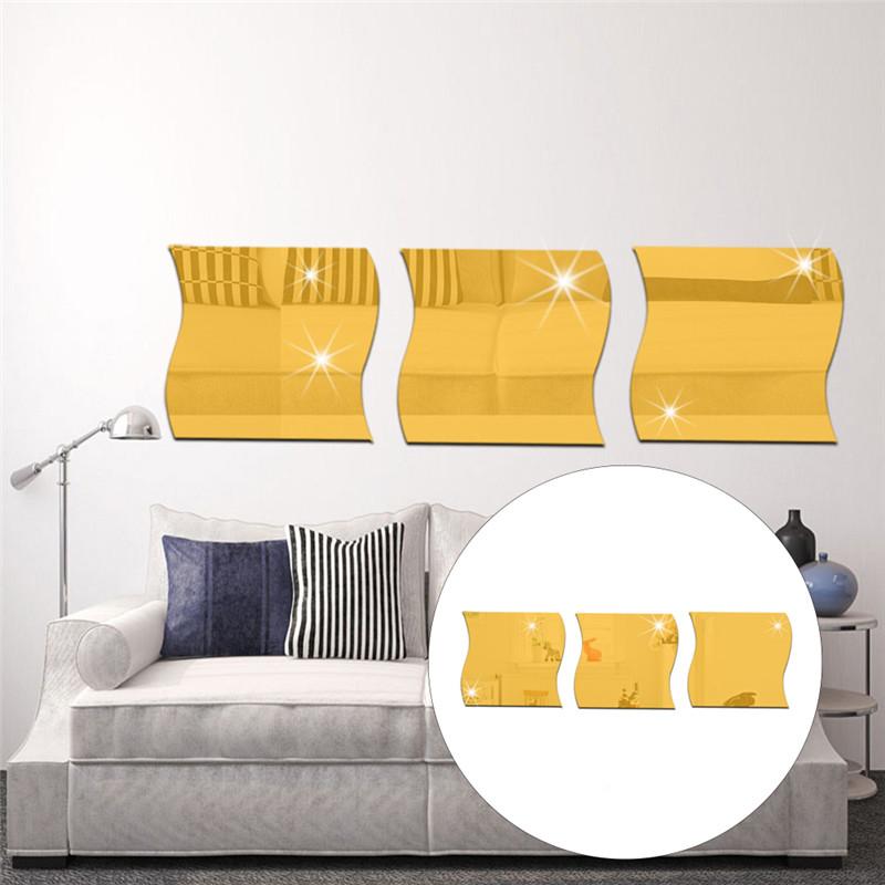 6 Stks/set 10.7Cm * 12Cm Diy S-Vormige Acryl Spiegel Effect Sticker Muur Sticker Voor Home Decoratie spiegel Sticker