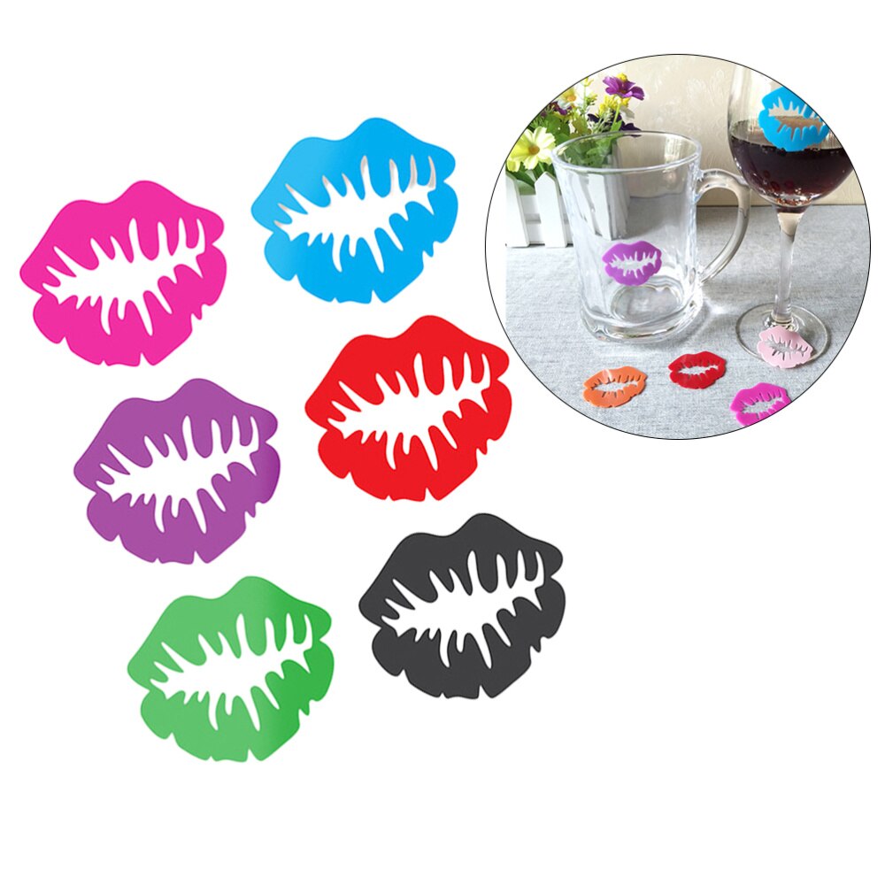 6 Stuks Silicone Rood Glas Marker Drinken Marker Creatieve Lippen Vorm Glas Identificatie Marker (Gemengde)