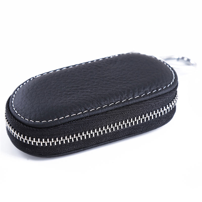 Leather Car Key Wallets Men Key Holder Housekeeper Keys Organizer Women Keychain Covers Zipper Key Case Bag Unisex Pouch Purse: black