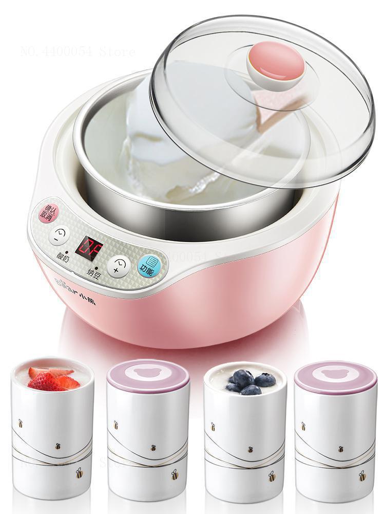Automatisk multifunktionel keramik yoghurt maker frossen yoghurt maskine diy værktøj natto / ris vin maker 5 rustfrit stål liner: Au