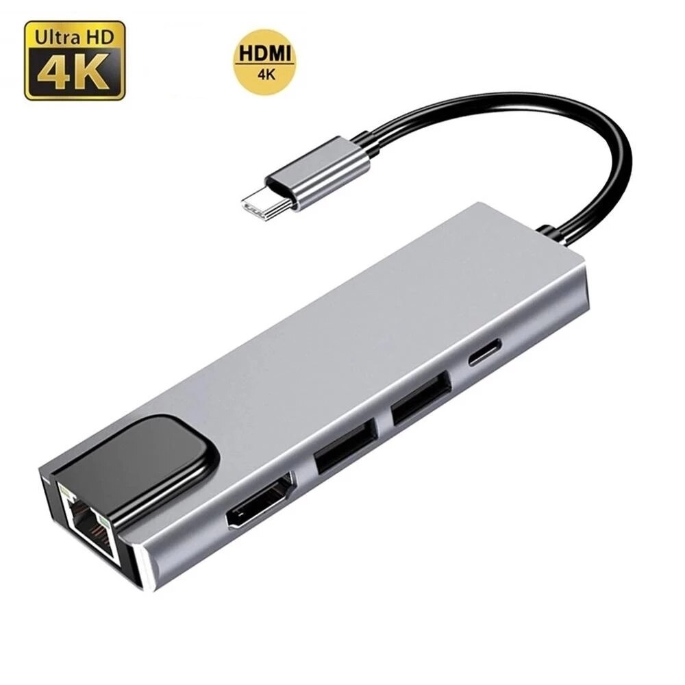 10 In1 Opslag Usb C Hub 4K Hdmi Usb 3.0TF Vga Adapter RJ45 Netwerk Dock Voor Macbook Pro/Air USB-C 3.5Mm Audio Type C: 5-IN-1