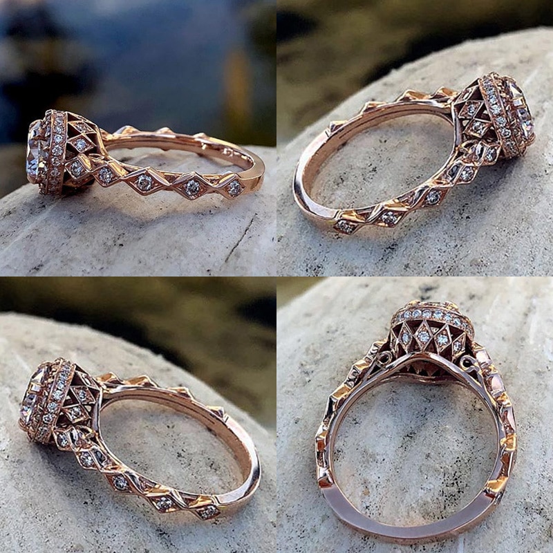 Huitan-bague de mariage en pierre Zircon, anneau de fiançailles, couleur or Rose Simple et éblouissant, pour petite amie, bijoux pour femmes