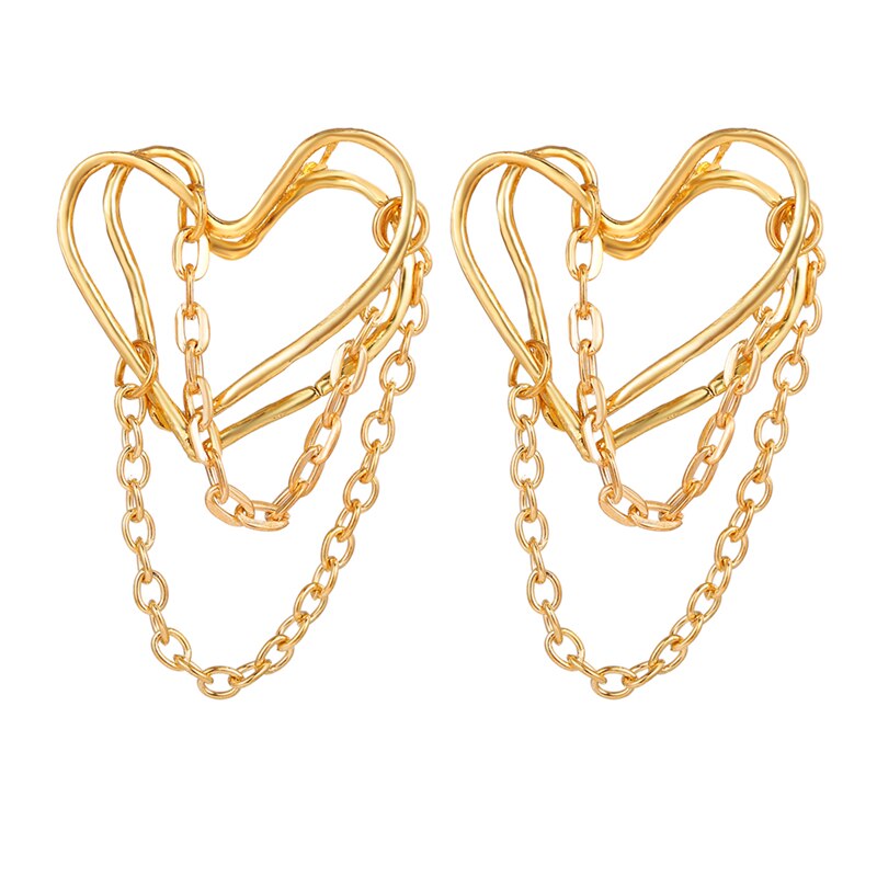 Gold Color Metal Chian Heart Earrings for Women Minimalist Punk Tassel Earring Statement Brincos Jewelry: 5239401