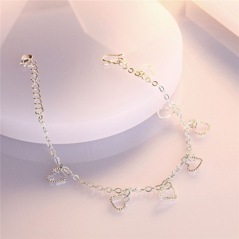 Meisjes Hart Enkelbanden Sieraden Vrouwen Mode 925 Zilveren Armbanden Vrouwelijke Accessoires Lady Enkelbandje Zilveren Lady Bijou