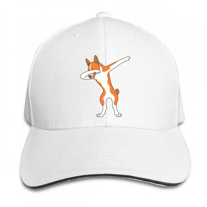 Funny Basenji Dabbing Baseball cap men women Trucker Hats adjustable cap: 2-White