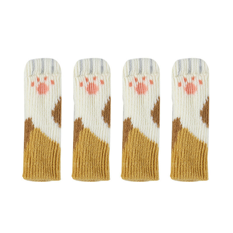 4 Stuks Gebreide Kat Poot Tafel Voet Sokken Stoel Been Covers Floor Protectors Antislip Breien Sok Voor Meubels cartoon Home Decor: WHITE