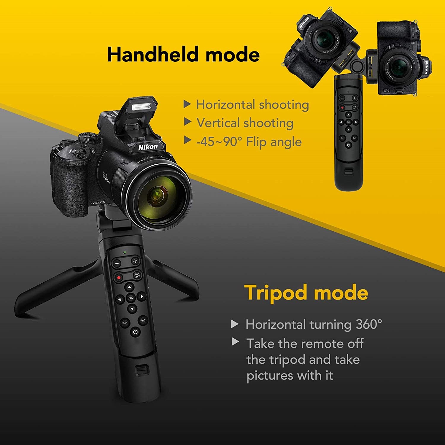 ML-L7 Wireless Remote Control Shooting Grip Mini Tripod for Nikon Z6 II, Z7 II, Z fc, Z50, COOLPIX P950, A1000, B600, P1000