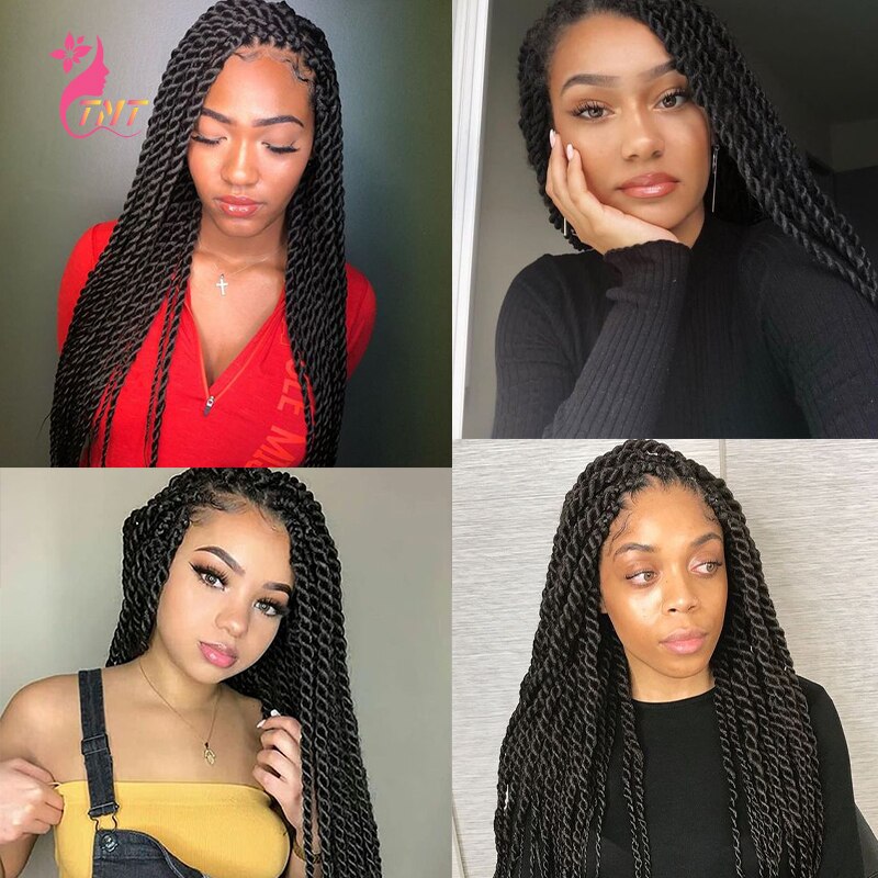 Synthetic Lace Front Braided Wig Senegalese Twists Braids Wigs For Women Heat Restant Fiber Natural Black Wig 22"