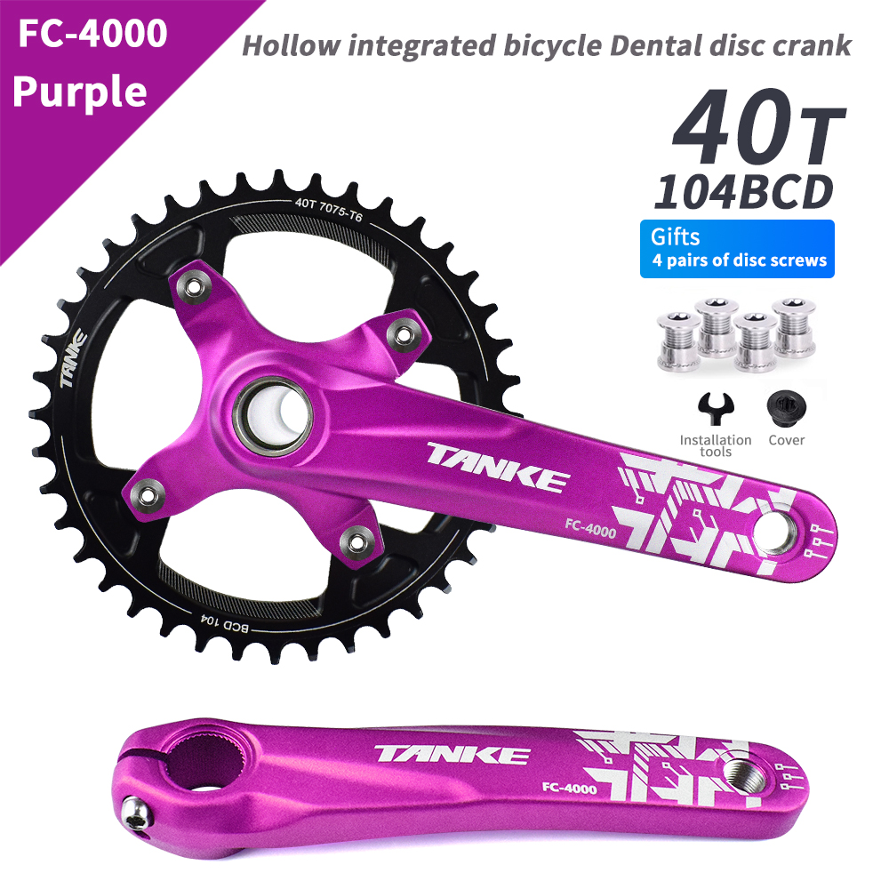 TANKE Crankset 170MM Bicycle Chainring hollow integrated crankset 104 BCD Narrow Wide Bike MTB Crown Square Hole Sprocket crank: VIOLET/紫罗兰