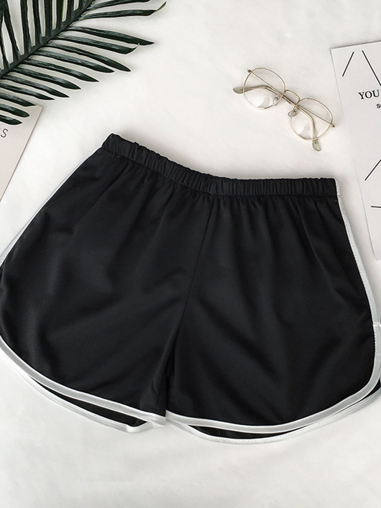 Pantalones cortos deportivos a rayas para mujer, pantalones cortos sueltos simples, pantalones cortos adelgazantes informales para mujer, cintura alta, monocromáticos, de verano: XXXL / Negro