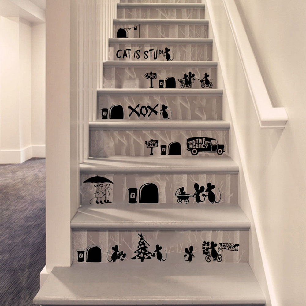 1pc grappige verwijderbare cartoon muizengat muurstickers zwarte muizen patroon diy plint sticker trap muurschildering kamerhoek ornament