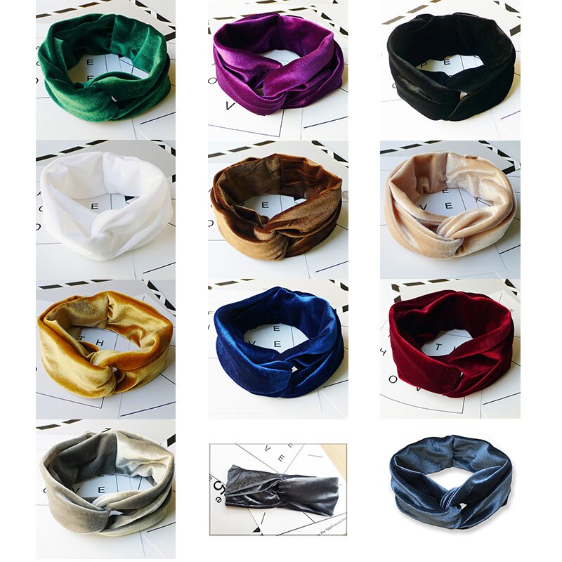 Women Twisted Velvet Headbands Soft Turban Elastic Hairbands Bandage Velvet Twist Headband: mix color