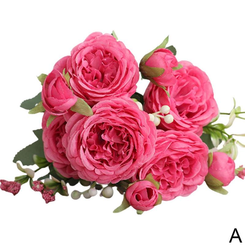 Ramo de peonía de seda Artificial Rosa persa, 5 cabezas, 4 Ramos falsos usados para reuniones familiares, decoración de boda de novia, wedd: A