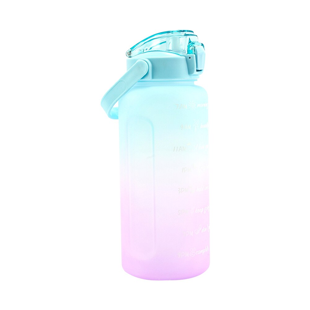 2000ML Large-Capacity Water Bottle With Time Scale Reminder Elastic Straw Sports Bottle Keak-Proof Frosted Outdoor Drinkware: Blue