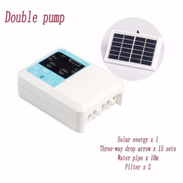 Solar Plant Intelligent Garden Automatic Watering autoriego Energy Charging Drip Irrigation Device Water Pump Timer System: Double pump 10M tube