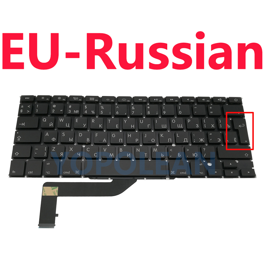 US UK Russian Spain French German Sweden Laptop Keyboard For Macbook Pro Retina 15" A1398: EU-Russian