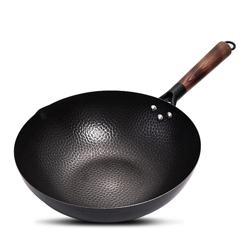 Perinteinen käsintehty rauta-wok-päällysteetön rautapannu valurautapannu yleinen käyttö kaasu- ja induktioliedelle kiinalainen wok-astia: Ilman kantta