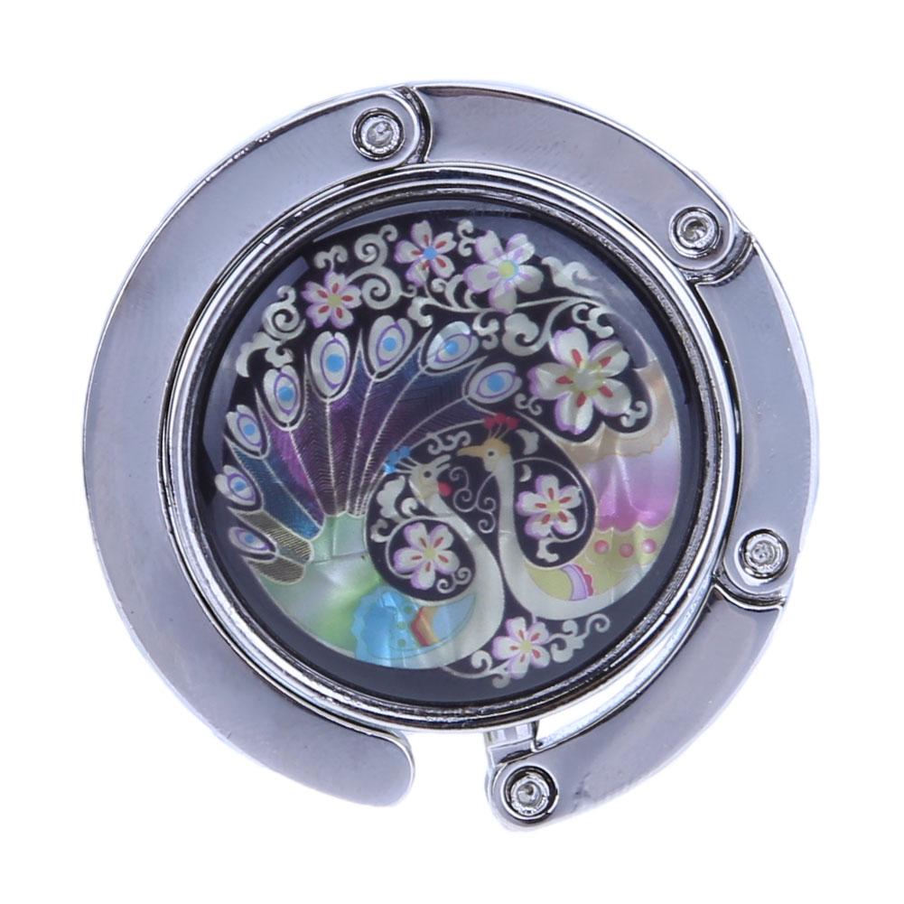 Gancho Metálico Redondo y Plegable para Colgar en la Mesa, 1 Unidad, Soporte con Dibujo de Flores y Aleación de Cristal, Colgador en Suspensión Portátil para un Objeto o para Bolso de Mano: G