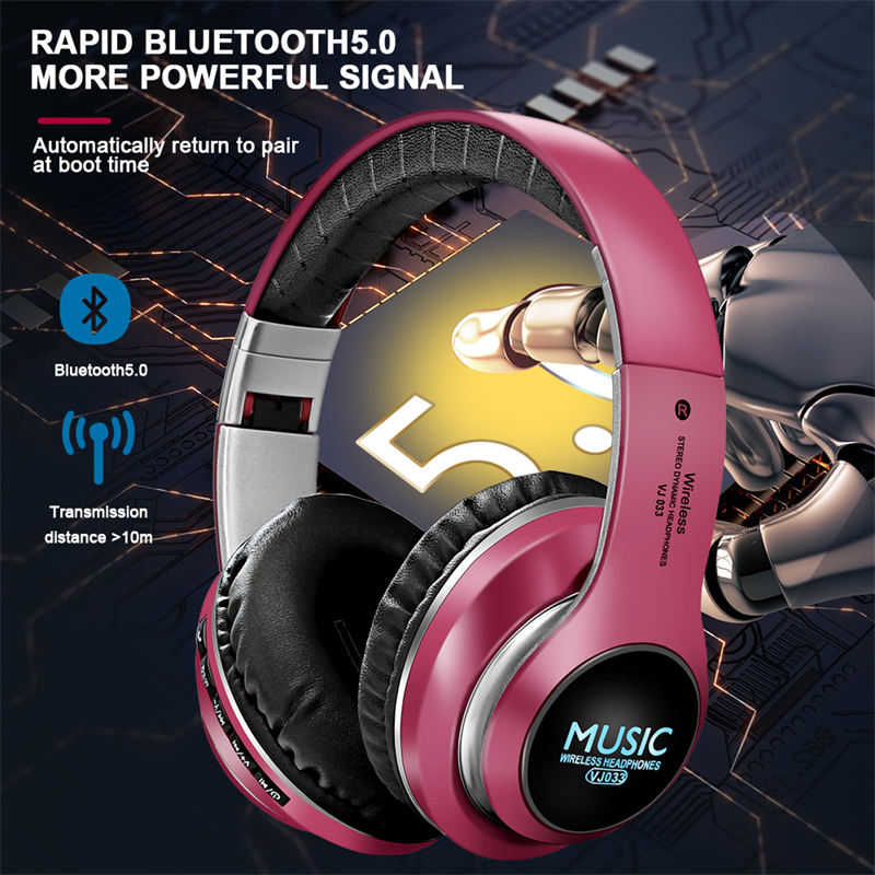 Headset With Mic Support TF Card HIFI Stereo Foldable Earphones 5.0 Bluetooth Headset Portable Wireless Headphones For Cellphone