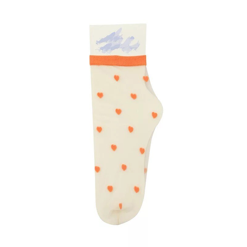 CHAOZHU Love Small Icon Kawaii Japanese Korea Sweet Hearts Sheer Transparent Socks Women Girls Summer Spring Street Shot: orange