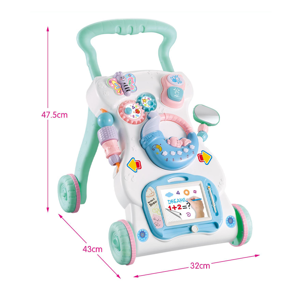 Multifunktionel baby rollator 2 måder at lege skubbe den langs gulvet + sidde og lege toddler walker aktivitets rollator til børn