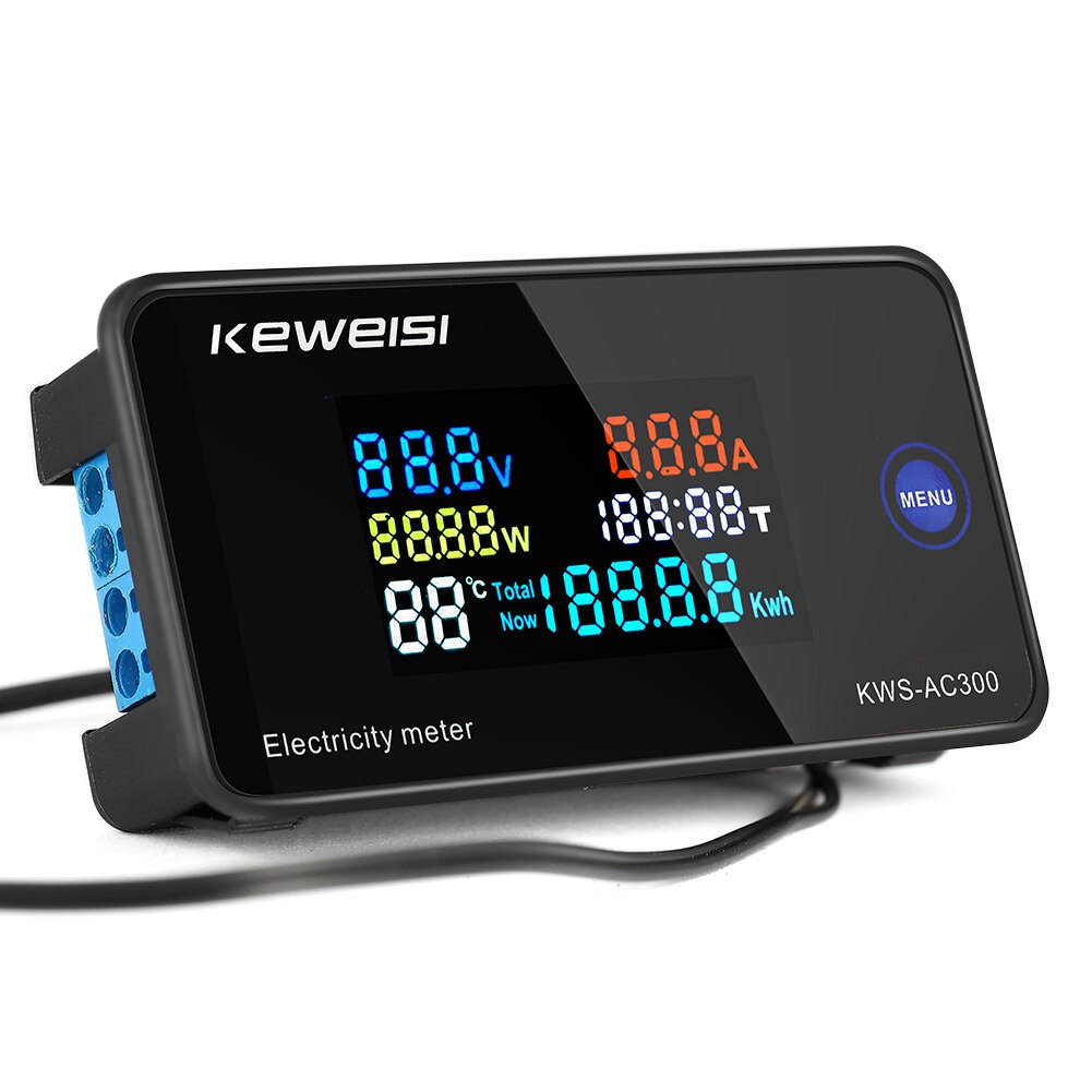Digital Strom Energie Meter 6in1 Farbe Display AC 50-300V Starke Zähigkeit Elektrische Tragbare Amperemeter Voltmeter