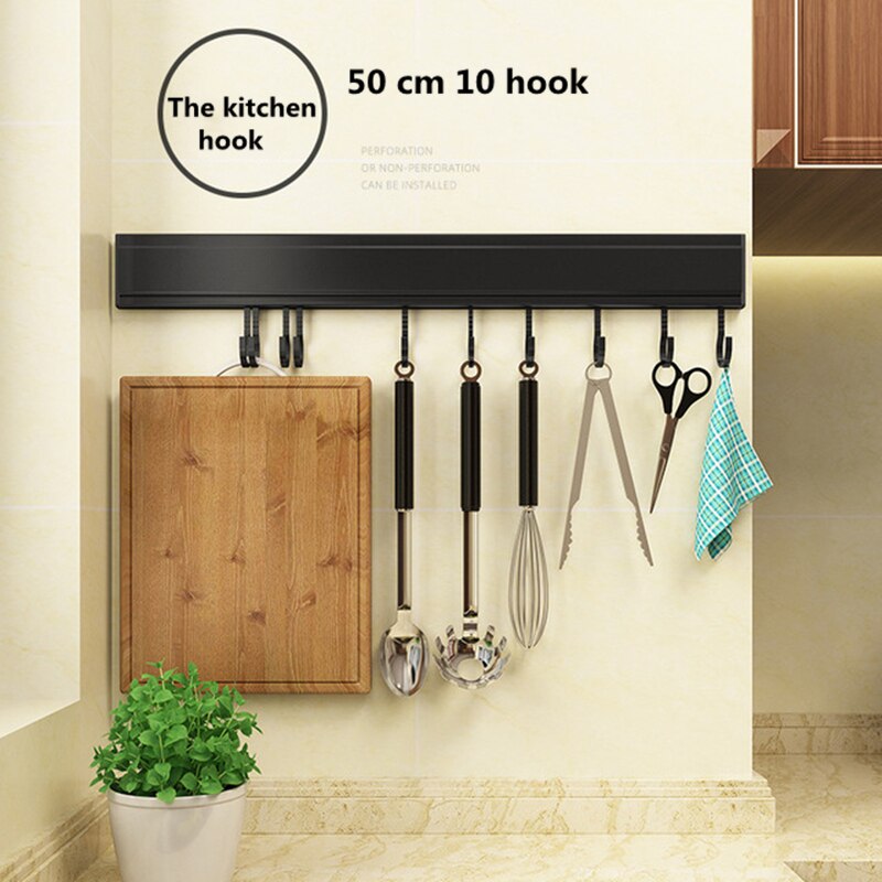 No-punching kitchen hook rack wall wall hangers wall hangers rack kitchen utensils rack spoon shovel storage rack: Deluxe 50cm 10 hook