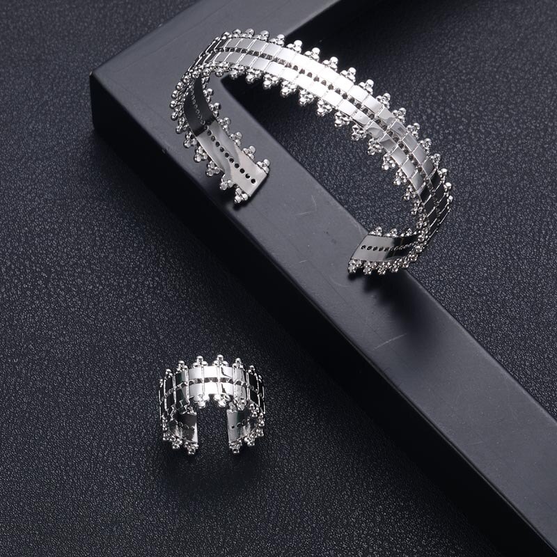 Luxe Unieke Dubai Armband Ring Set Sieraden Sets Voor Vrouwen Wedding Kubieke Zirkoon Crystal CZ Dubai Bruids Sieraden Set