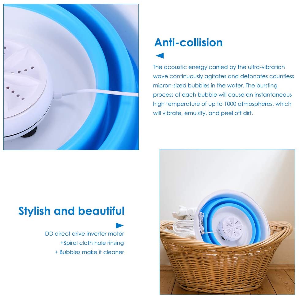 Mini Turbo Washing Machine With Foldable Tub Portable Personal Rotating Ultrasonic Turbines Washer USB Convenient Laundry Washer