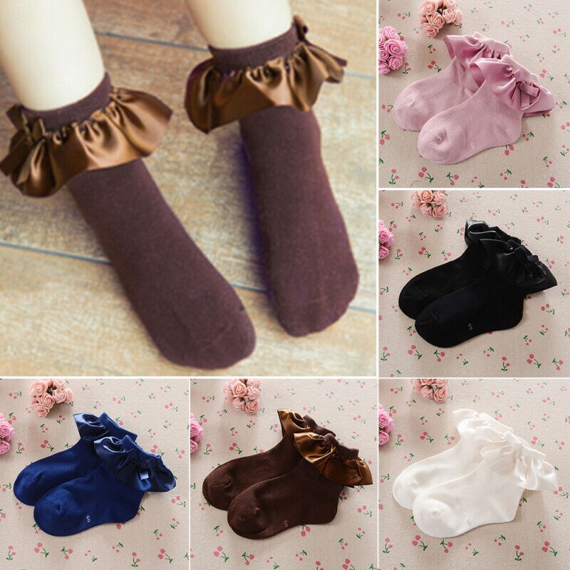 Baby Meisjes Kids Katoen Kant Ruche Strik Sokken Ademend Tutu Stroken Enkel Herfst Anti Slip Solid Novelty Accessoires 2-8Y