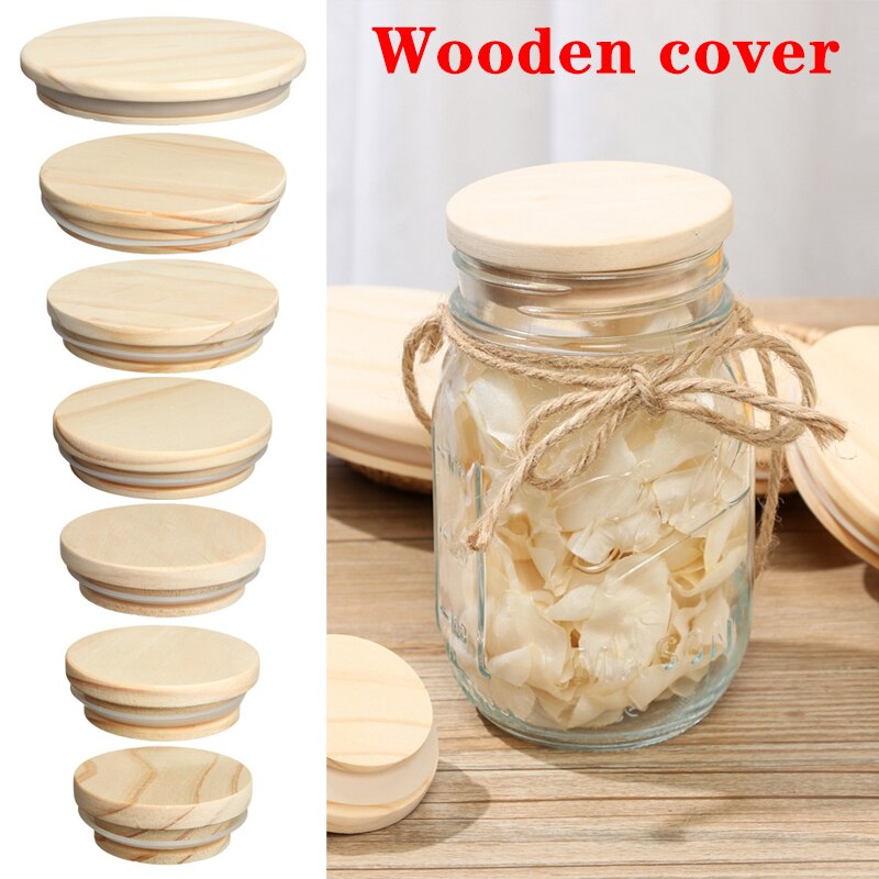 Natural Pine Wooden Cover Lid Reusable Kitchen Tissue Bottle Sealing Cap Canned Storage Mason Jar Lids Wide Mouth Cover Wood Lid