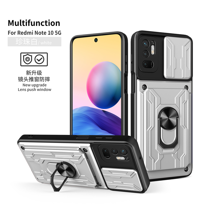 For Xiaomi Poco M3 Pro 5G Case Magnetic Holder Ring Armor Card Slot Phone Cases For Pocophone M3 M 3 Pro Slide Camera Back Cover: WHITE