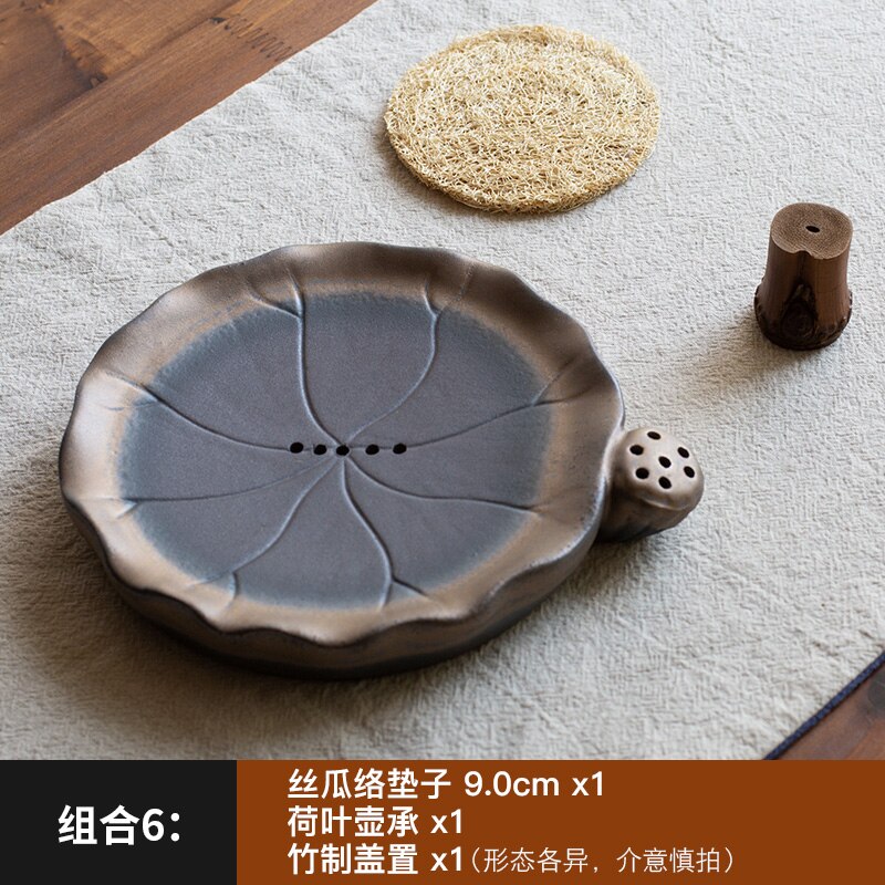 Japanse Absorberende Loofah Spons Pot Coaster Paars Zand Pot Kung Fu Theeceremonie Thee Set Accessoires Rotan Pot Dienblad Thee mat: set 6