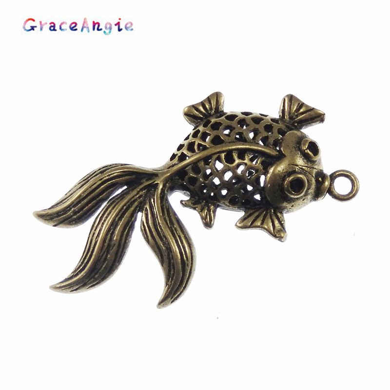 GraceAngie 10PCS Vintage Style Bronze Tone Brass Goldfish Pendant Charm Jewelry Finding 30*24mm 03751