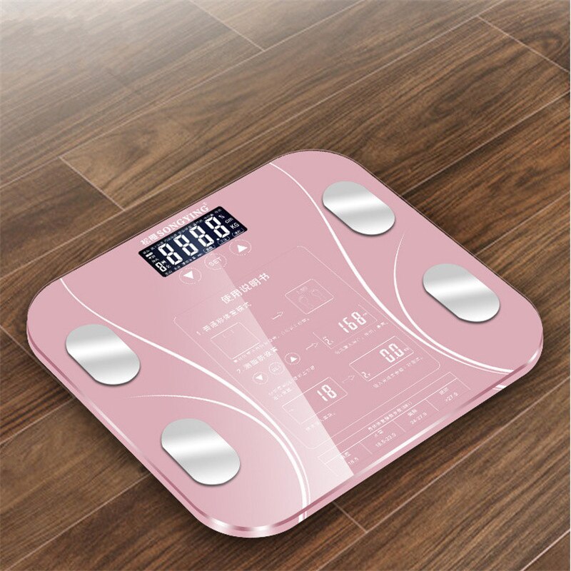 Smart Weighing Scales Floor Body Weight Bathroom Scale Smart Lcd Display Scale Body Weight Body Fat Water Muscle Mass BMI: Rose Pink