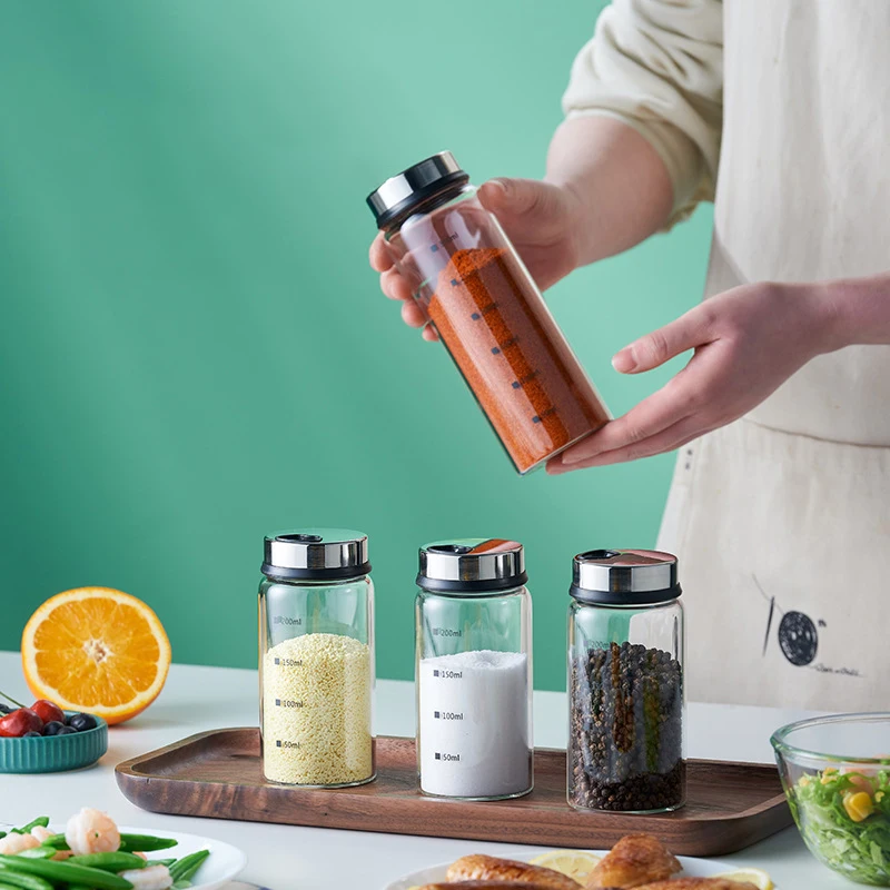150/200/300/450ml High Borosilicate Glass Seasoning Jar Pepper Spice Shaker Kitchen Salt Sesame Solid Condiment Dispenser Bottle
