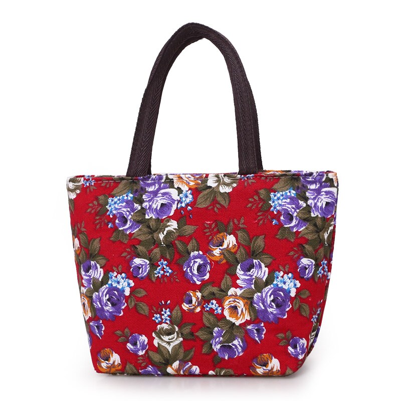 Mode Vrouwen Bloemenprint Tote Purse Grote Capaciteit Canvas Boodschappentas Met Rits Sluiting: A