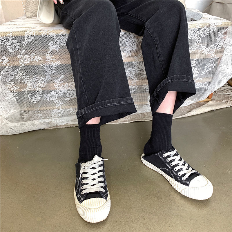 Jeans Women Black Chic Casual Womens Straight Denim Trousers Korean Style Loose Harajuku All-match Streetwear BF