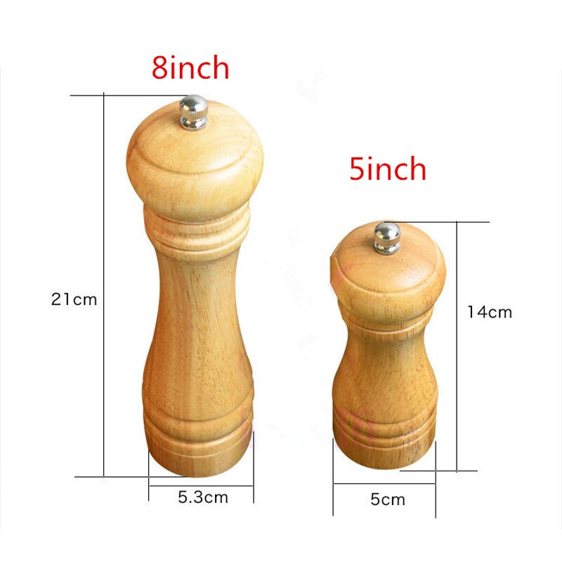 Natural Oak Wood Pepper Spice Mill Grinder Handheld Seasoning Mills Grinder Spice Milling Machine Adjustable Wood Pepper Shakers
