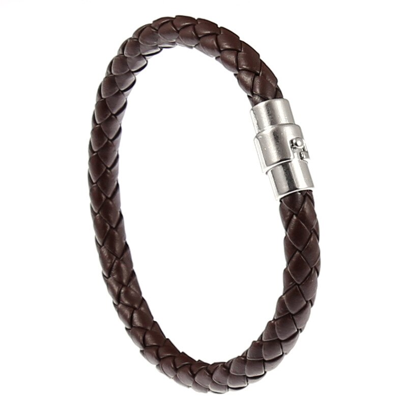 Noter flätat läderarmband herr 5 färger berlock brazalete för hombre pu armband för män casual smycken: Brun